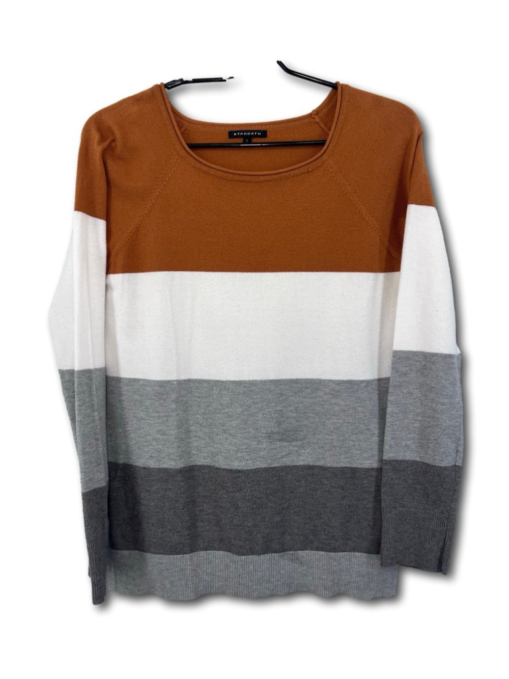 Staccato Striped Color Block Sweater Brown White Gray Women’s Size Large